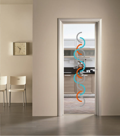porta a vetro trasparente con decoro digitale Judy